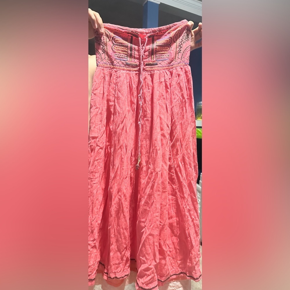 Esley Coral A-Line Skirt with Embroidery